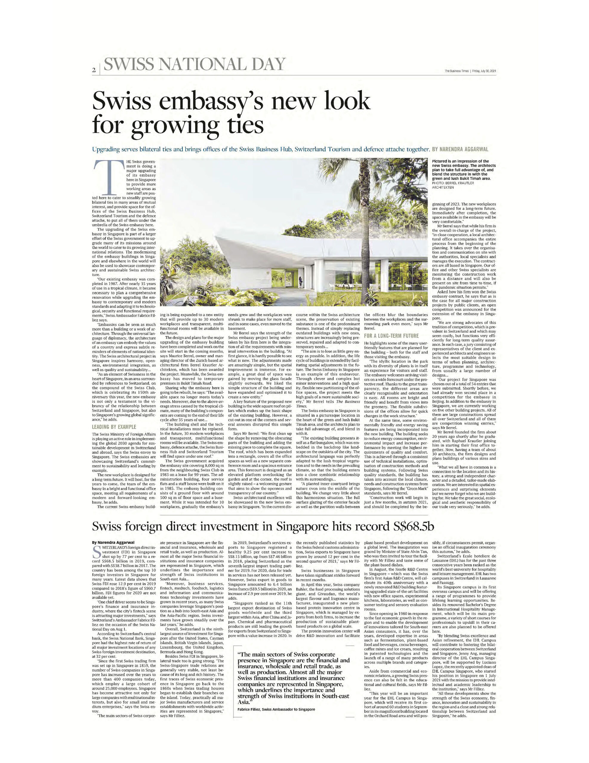 Singapore Business Times presents Swiss embassy